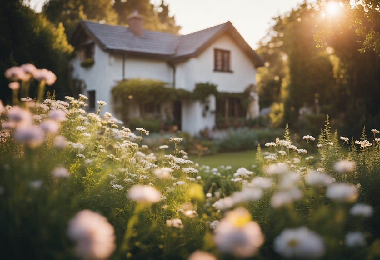 A home sits bathed in warm light, surrounded by a circle of flowers and herbs. A sense of peace and blessing fills the air